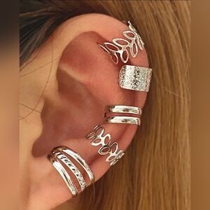 - L5pcs/set Hollow Out Leaf Decor Ear Cuff Ear Clips Fitting One Ear silver…
